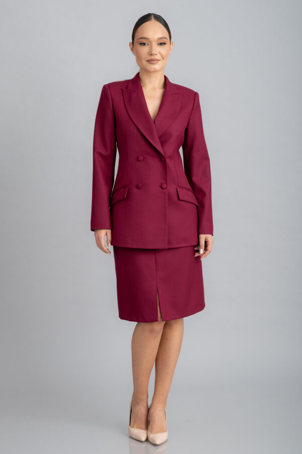 Costum elegant vișiniu din lână premium, format din 2 piese: sacou și vestă