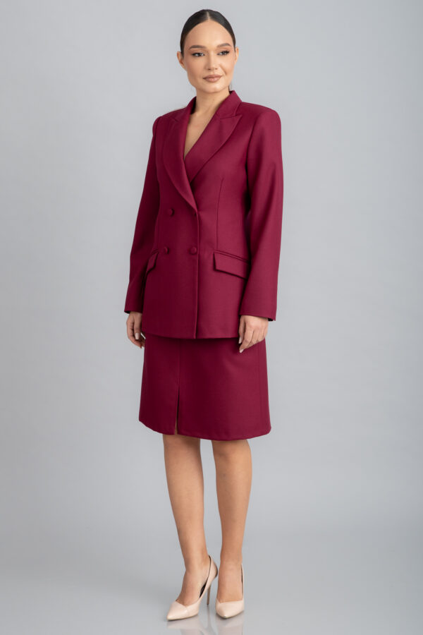 Costum elegant vișiniu din lână premium, format din 2 piese: sacou și vestă