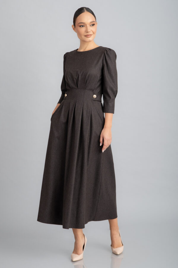 Rochie elegantă maro ciocolatiu, din cașmir Zegna